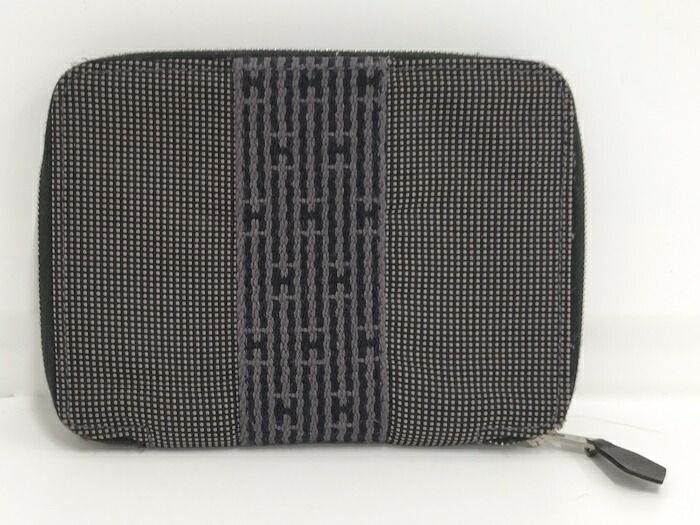 【美品】　HERMES　エルメス　エールライン　パース　PM　ラウンドファスナー　２つ折り　財布　グレー HERMES エールライン ラウンドファスナー コインケース キャンバス