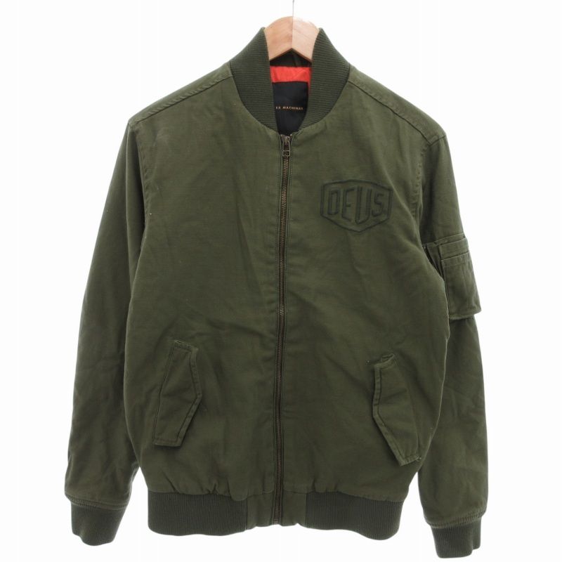 デウスエクスマキナ DEUS EX MACHINA MA-1フライトジャケット 中綿ブルゾン 裏地キルティング ロゴ刺繍 S カーキ /FF ■GY01