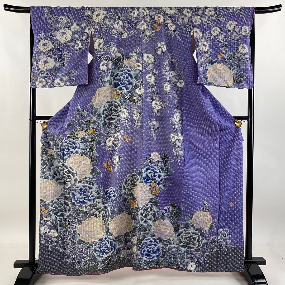 高級 訪問着 正絹 袷 辻が花 絞り パープル 藤色 総絞り 訪問着フル