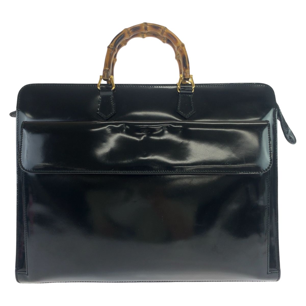 美品 GUCCI グッチ バンブー ブラック 黒 ゴールド金具 パテントレザー 