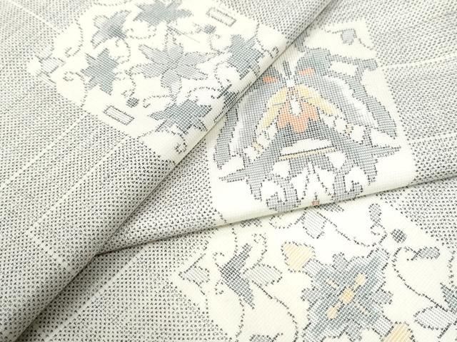 平和屋着物○本場大島紬 白大島 9マルキ 色紙重ね花蝶唐草文 正絹 逸品