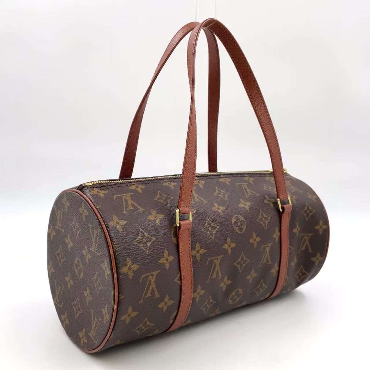 LOUIS VUITTON パピヨン30 モノグラム モノグラム レザー×PVC ブラウン ハンドバッグ ゴールド M51365
