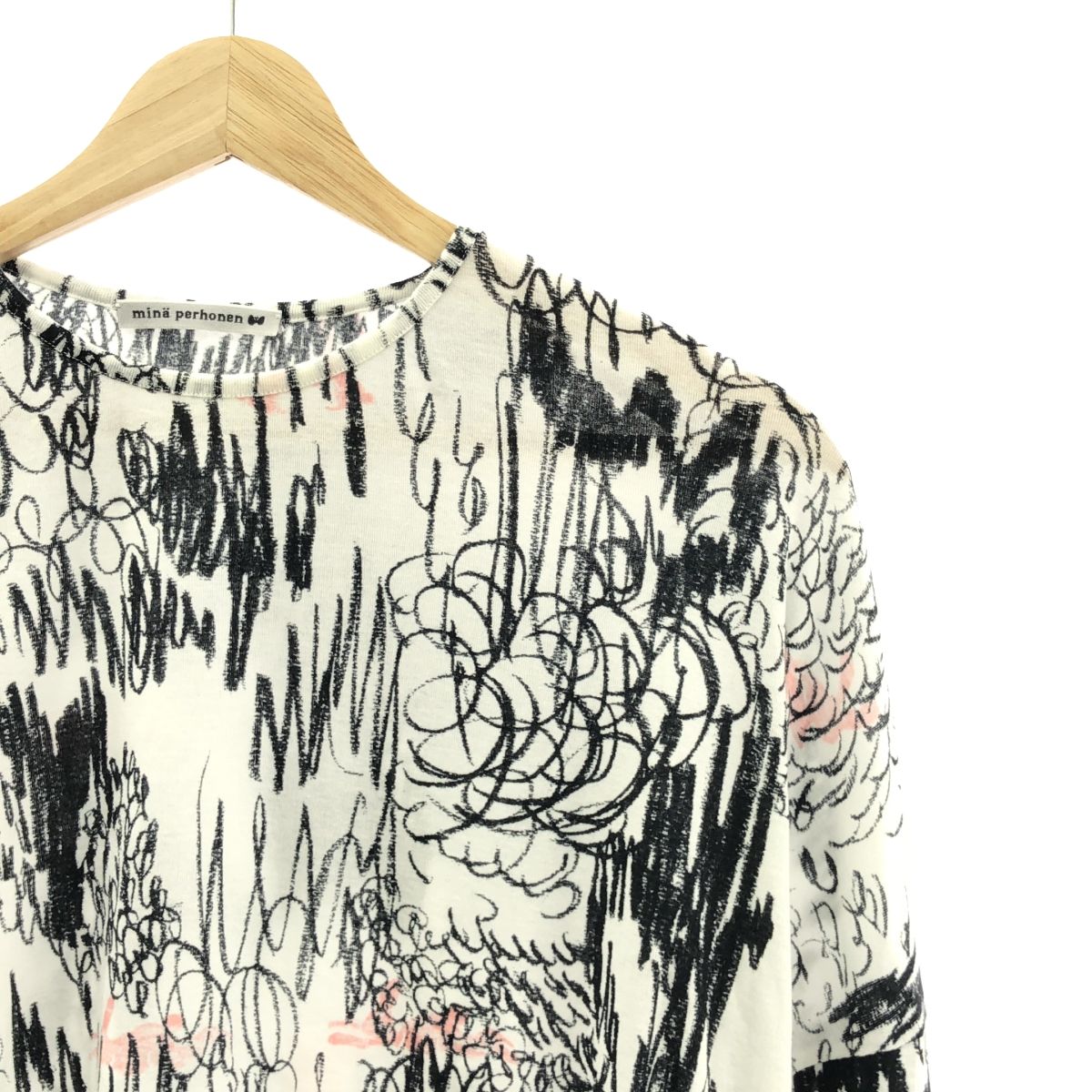 mina perhonen / ミナペルホネン | 2024-25 a/w | cache-cache プリント クルーネック カットソー | M | ブラック/ホワイト | レディース mina perhonen / ミナペルホネン | 2024-25 a/w | cache-cache