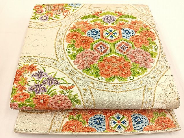 平和屋着物○九寸開き名古屋帯 唐織 花丸文 正絹 逸品 DAAX4811ps 平和