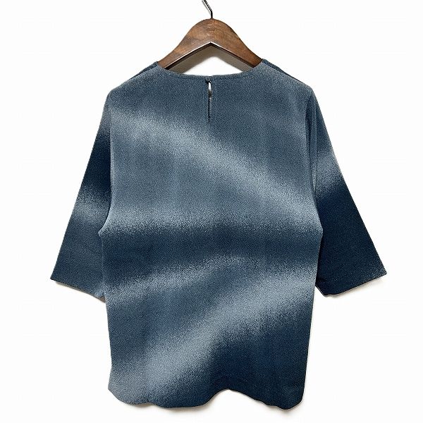 snc シセンドウ 詩仙堂 カットソー 青系 グレー ちりめん 七分袖 グラデーション レディース 968573