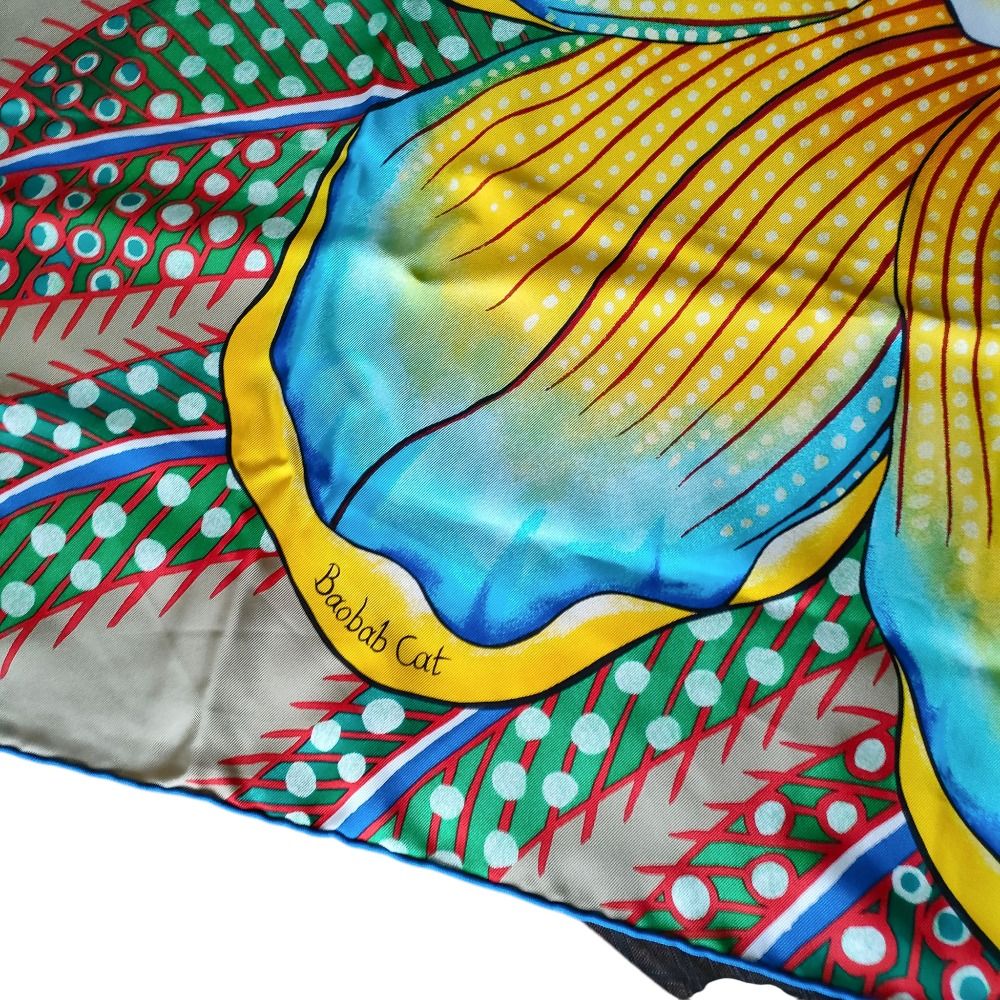 HERMES カレ90 バオバブキャット シルク ブルー イエロー HERMES カレ