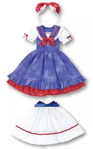 ドール 1 3 45cm用 スウィートセーラーワンピースセット ブルー×レッドリボン