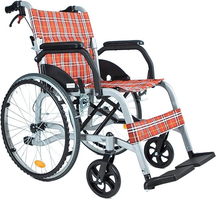 Care-parents 車椅子 自走式 アルミ製 折りたたみ 車イス 介助 自走 兼用 折り畳み CP-30A5NR 赤＆白格子 98x64x93