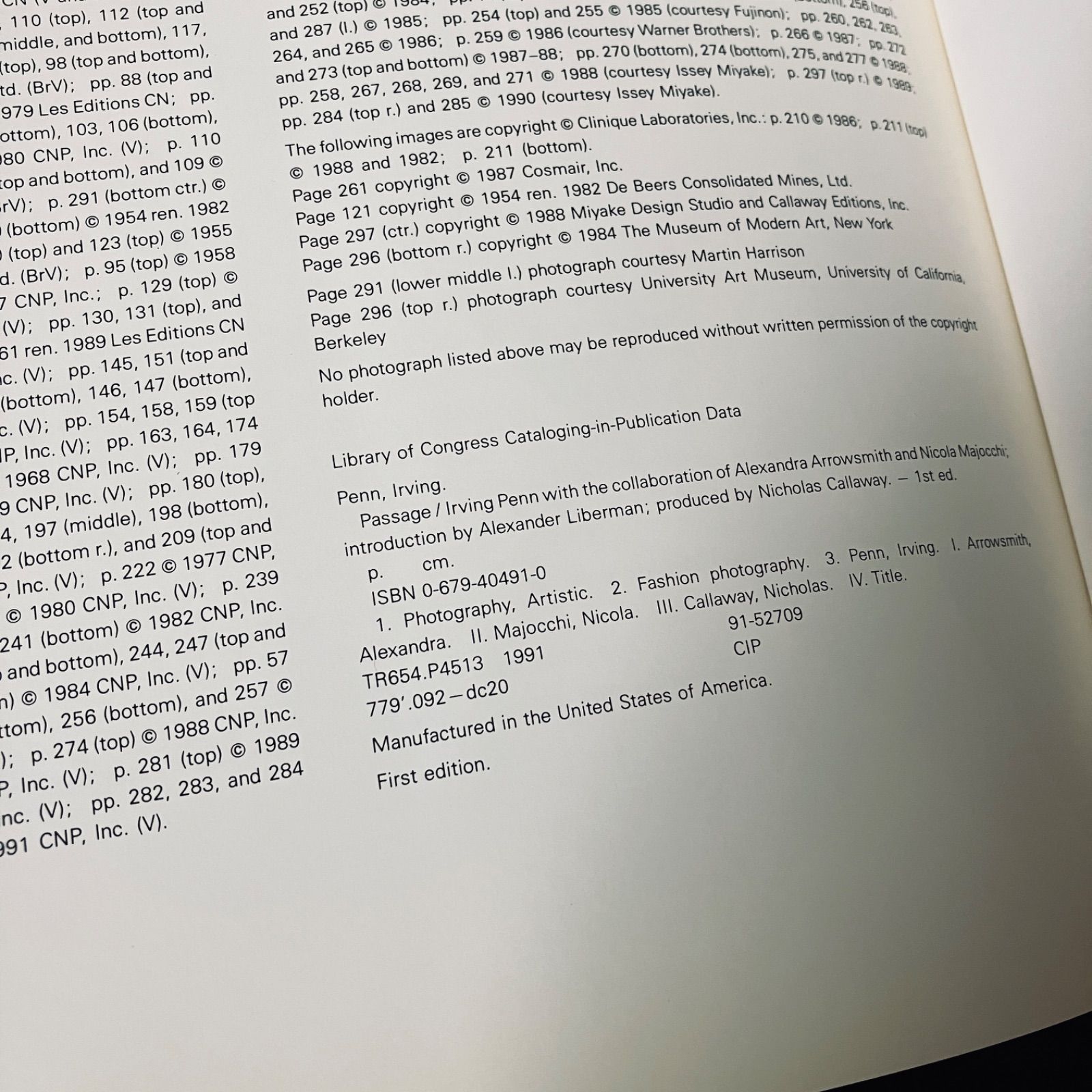 サイン入り アーヴィング・ペン 1991年初版 Irving Penn PASSAGE