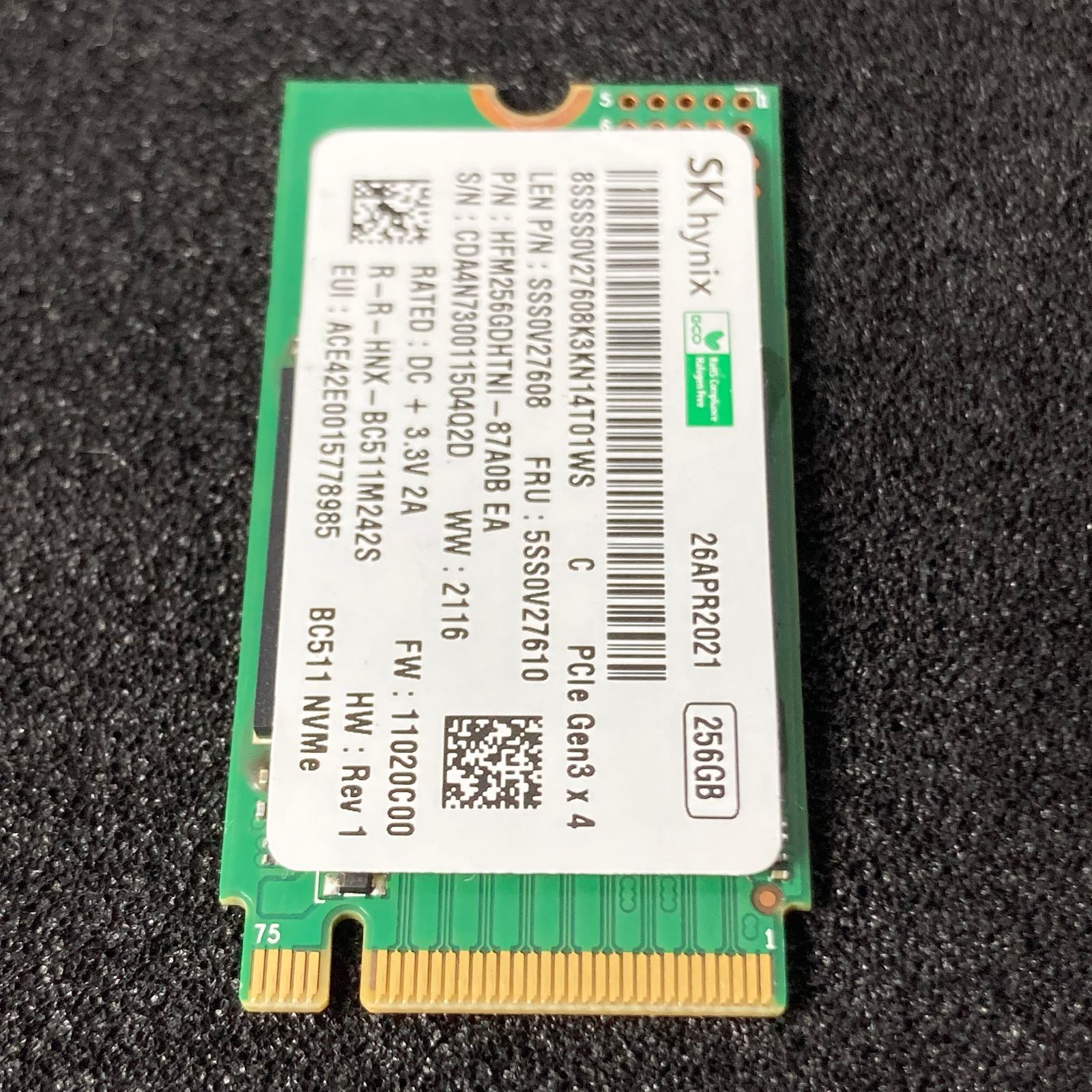 SKHynix | M.2 NVMe SSD 2242 | PCIe3.0×4 | 256G | 95% / y21 | HFM256GDHTNI | sk【632】