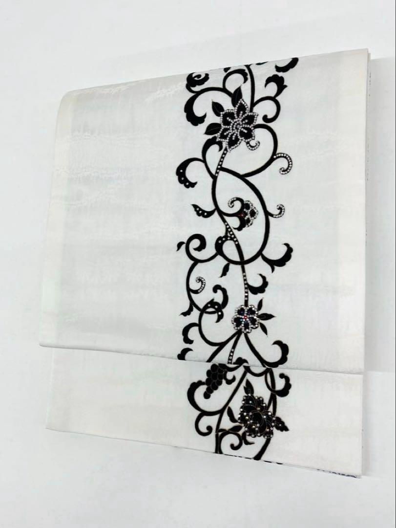 全通 両面袋帯 リバーシブル ラインストーン 正絹 ロングサイズ Q1137