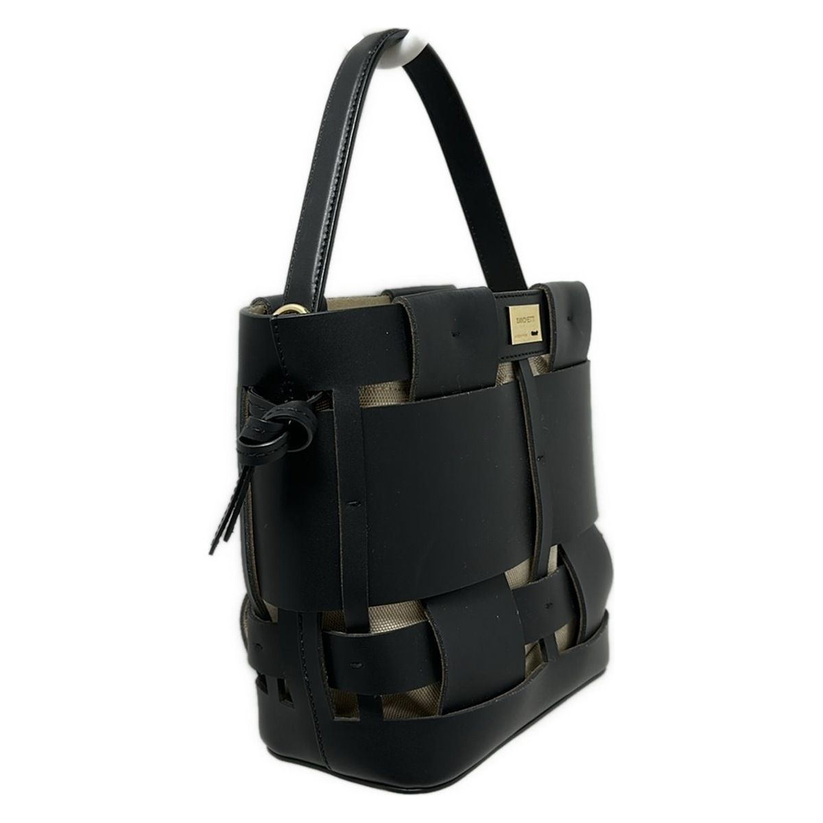 ZANCHETTI ザンケッティ ハンドバッグ ウーブンバケットスモール 黒 編み込み レザー