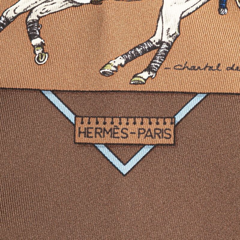 エルメス カレ45 LE MONDE DU POLO ポロの世界 馬 ブラウン