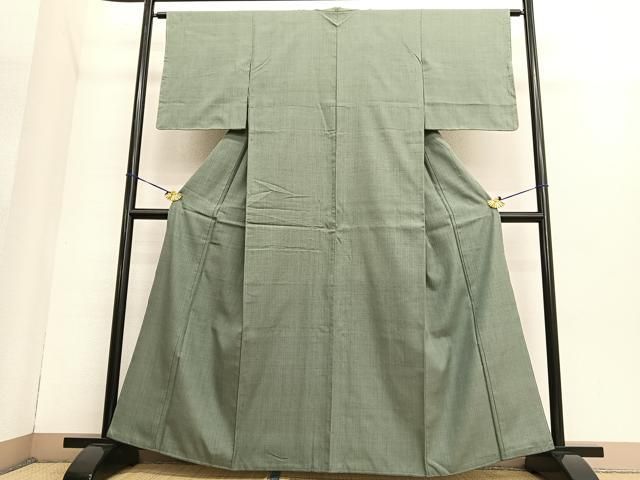 平和屋着物○本場結城紬 重要無形文化財 色無地 麹塵色 正絹 逸品 未  