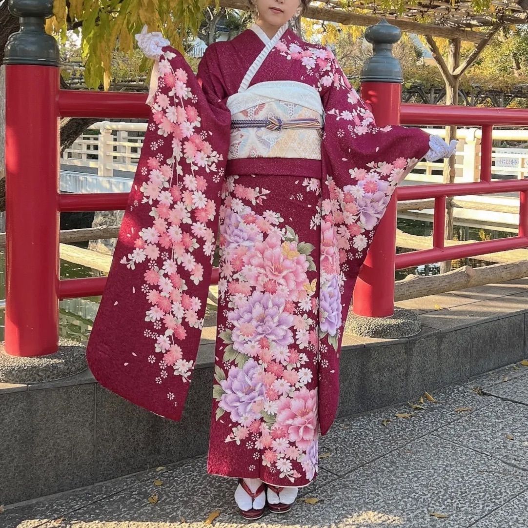 6968正絹総絞り帯揚げ＆重ね衿 帯締めセット 成人式 振袖 和装小物