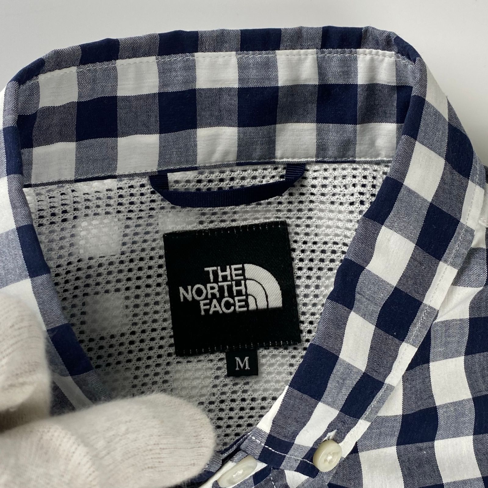 THE NORTH FACE - THE NORTH FACE ボタンダウン チェック 半袖 シャツ 紺 白 M THE NORTH FACE - THE NORTH FACE ボタンダウン チェック 半袖