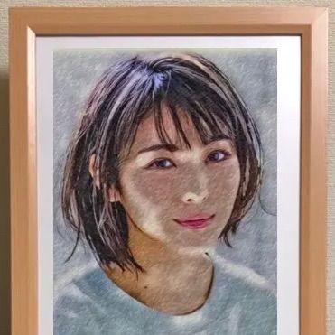 女優画 肖像画 水彩画 色鉛筆画 額縁寸法340ミリ×253ミリ 額縁付 京藤