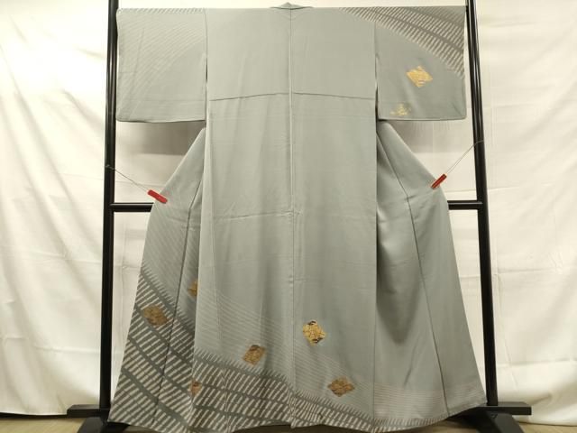 平和屋着物○訪問着 駒刺繍 色紙文 金糸 金彩 憲法黒茶色地