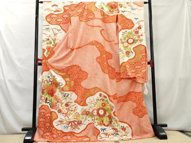振袖　中振　古典的　迎雲　花柄　仮絵羽　特価 振袖中振古典的迎雲花柄仮絵羽特価