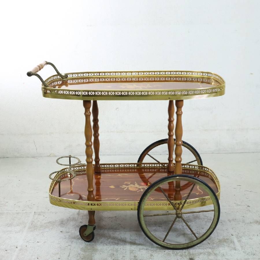 イタリア製 象嵌装飾 サービスワゴン キッチンワゴン ボトルホルダー付き クラシック アンティーク調 289h18 NEXPOTALLINN_EU