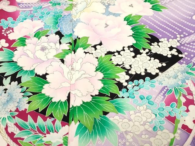平和屋着物□豪華振袖 檜扇草花文 暈し染め 銀彩 正絹 逸品