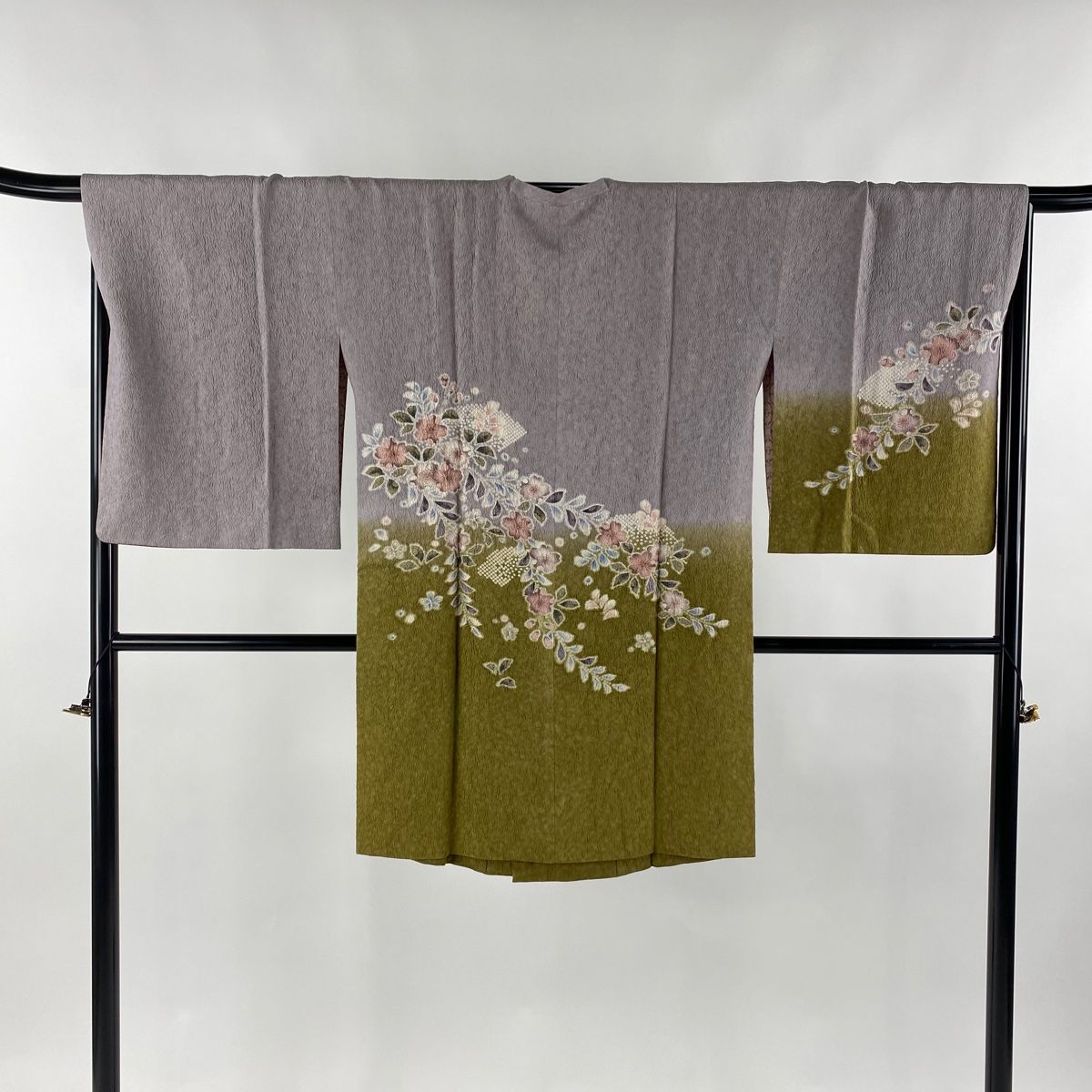 道行 身丈101cm 裄丈67cm M 桜 絞り 灰紫 正絹