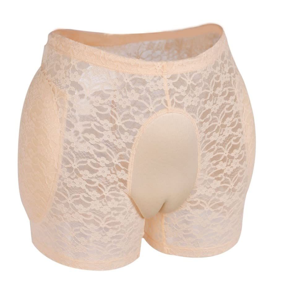 [ALL DAY Shining] 男の娘 カバーパンツ レース パンツ 男性用 前閉じ 前カバー 下着 性転換 変装 通気性 ヒップアップ ショーツ 2色 1枚 (M， ベージュ) [ベージュ] [M]