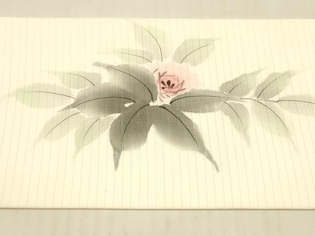 平和屋着物●塩瀬　九寸名古屋帯　手描き　色紙重ね吉祥花松文　金彩　正絹　逸品　DAAT0502ob 平和屋着物○塩瀬 九寸名古屋帯 手描き 色紙重ね吉祥花松文 金彩