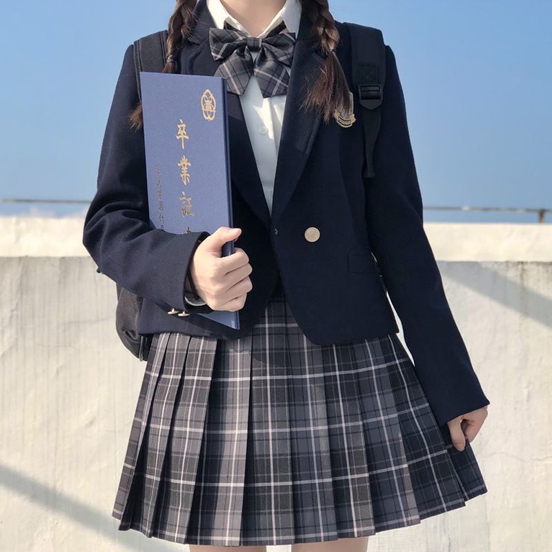 女子高生制服リボンファッション学生チェックセットJKスクールコスプレスカートレディースブラッククイーン女子高生ブレザー