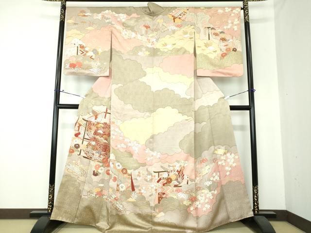 平和屋着物●訪問着 駒刺繍 誰が袖花文 花筏 金彩 正絹 DAAS3783ps