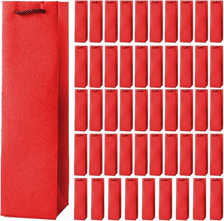 Boono ワイン 袋 大量 ワインバッグ 紙袋 手提げ袋 ギフトバッグ 縦長 酒袋 赤色 100枚