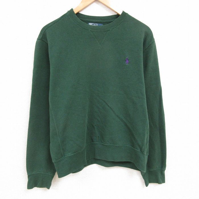 L/古着 ラルフローレン Ralph Lauren 長袖 ブランド スウェット メンズ 90s ワンポイントロゴ クルーネック 緑 グリーン 25feb19 中古 スエ
