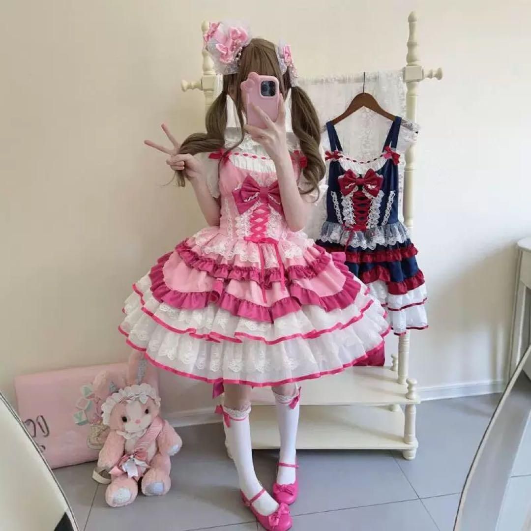 春夏のお出かけコーデ❤️ロリータワンピース❤️フリルたっぷりで可愛い！ 25年新作 全新未使用 春夏のお出かけコーデロリータワンピース