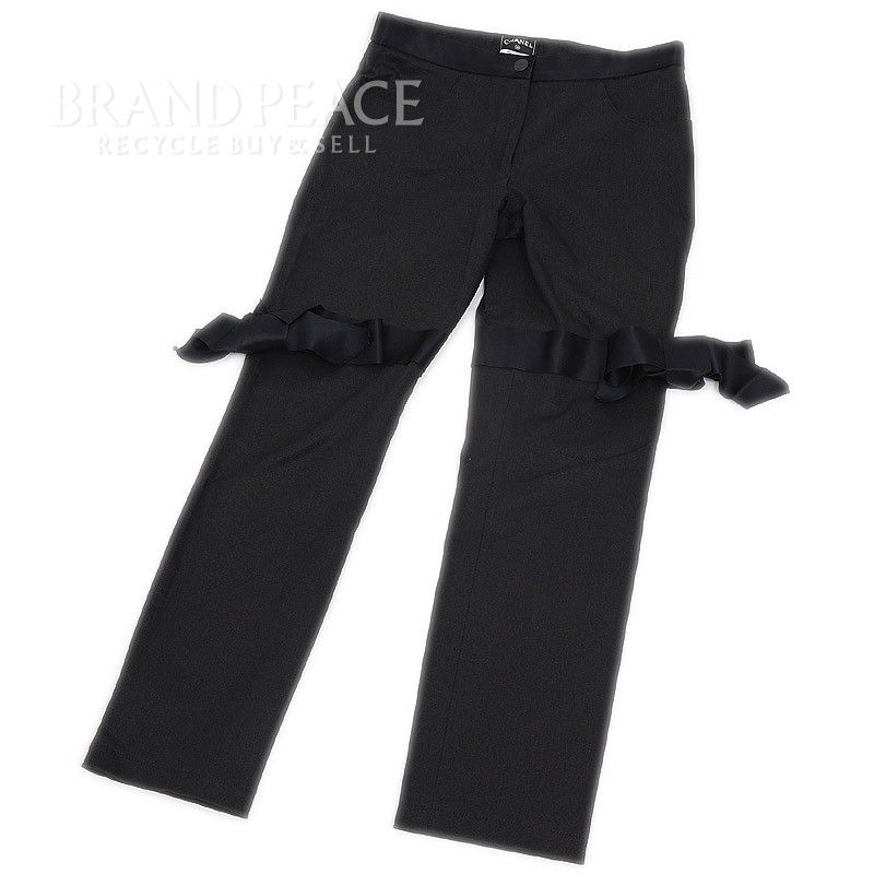 シャネル パンツ リボン付き コットン/シルク グレー P27160 40サイズ約24cm裾幅