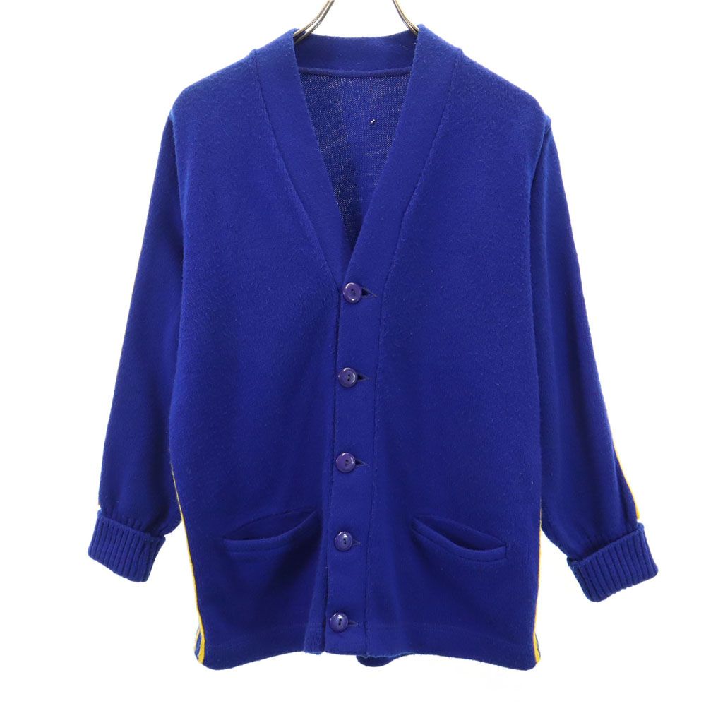 ヴィンテージ 70s レータード カレッジ Vネック ニットカーディガン ブルー VINTAGE 3ライン メンズ ヴィンテージ 70s レータード カレッジ Vネック ニットカーディガン