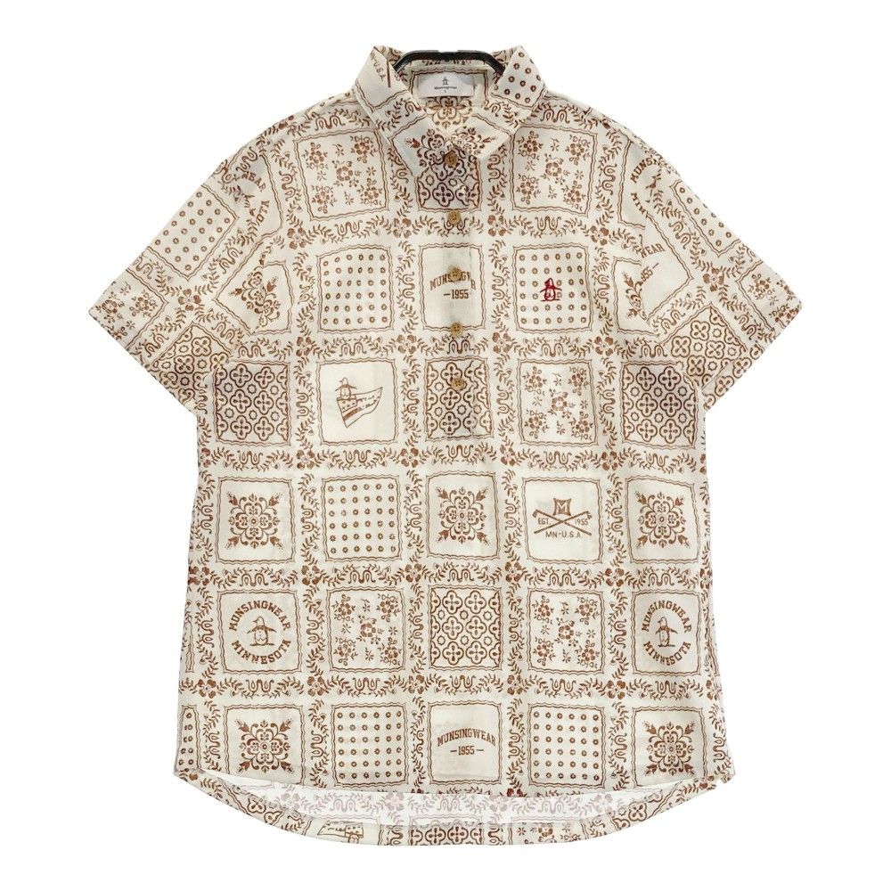 サイズ：L MUNSING WEAR マンシングウェア 2022年モデル 半袖ポロシャツ 総柄 ベージュ系 [240101322498]# ゴルフウェア レディース ストスト