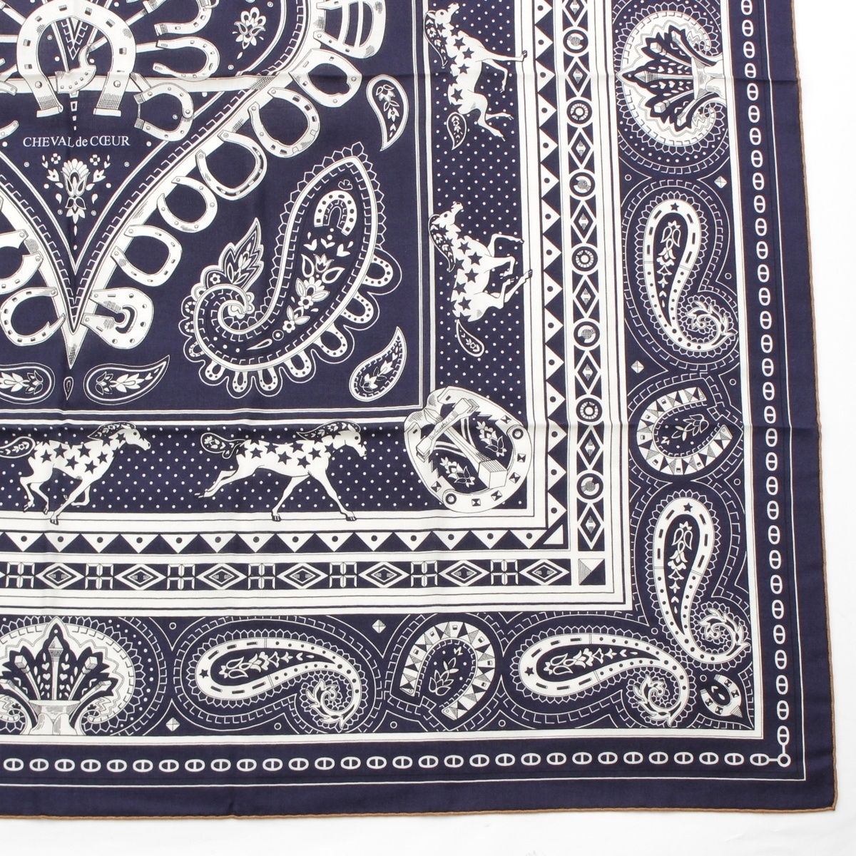 新品　新作エルメス　カレ140　ジェアン　シュヴァルドゥクールバンダナ　カシシル 名東】エルメス カレ ジェアン140 シュヴァル ドゥ クール