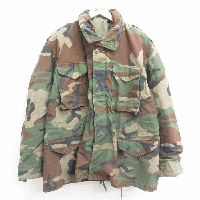 XL/古着 長袖 ミリタリー フィールド ジャケット メンズ 80s M-65 ウッドランドカモ 緑 グリーン 迷彩 24jan25 中古 アウター フライト