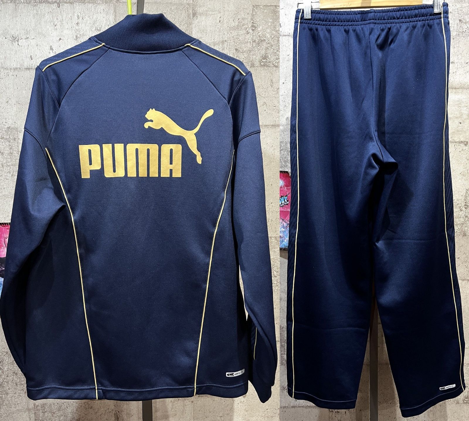 美品 プーマ ジャージ 上下セットアップ L メンズ ネイビー/ゴールド PUMA