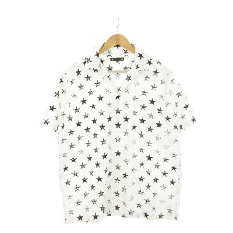 【美品】MINEDENIM マインデニム 星柄 半袖オープンシャツ 黒/白 美品】MINEDENIM マインデニム 星柄 半袖オープンシャツ 黒/白
