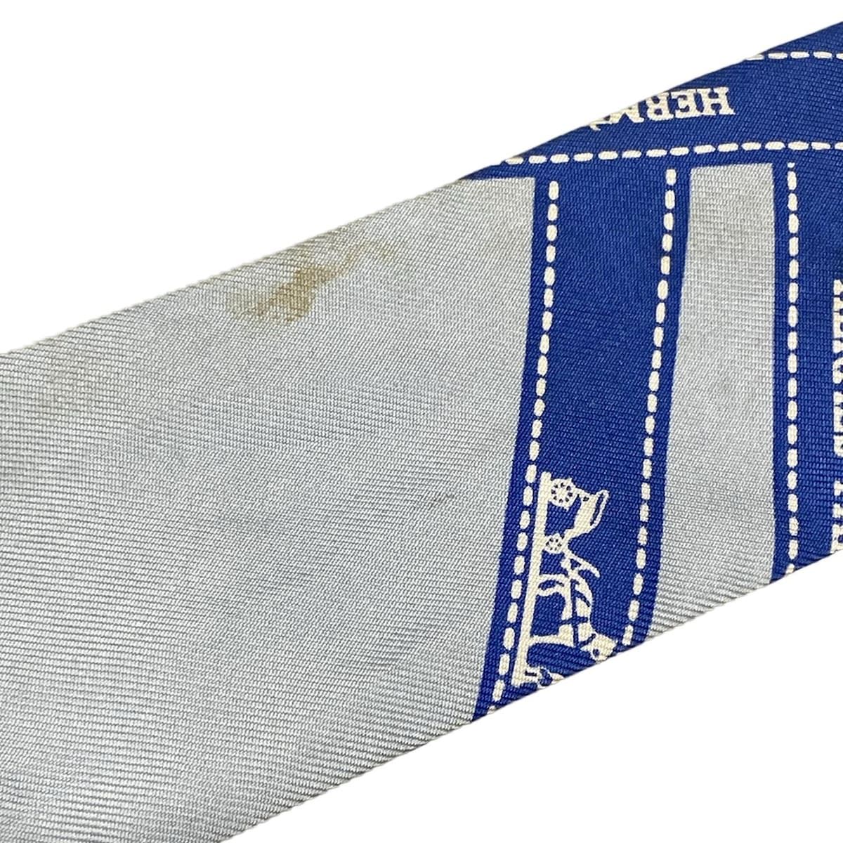 HERMES(エルメス) スカーフ ツイリー ライトブルー×ブルー×白 リボン  