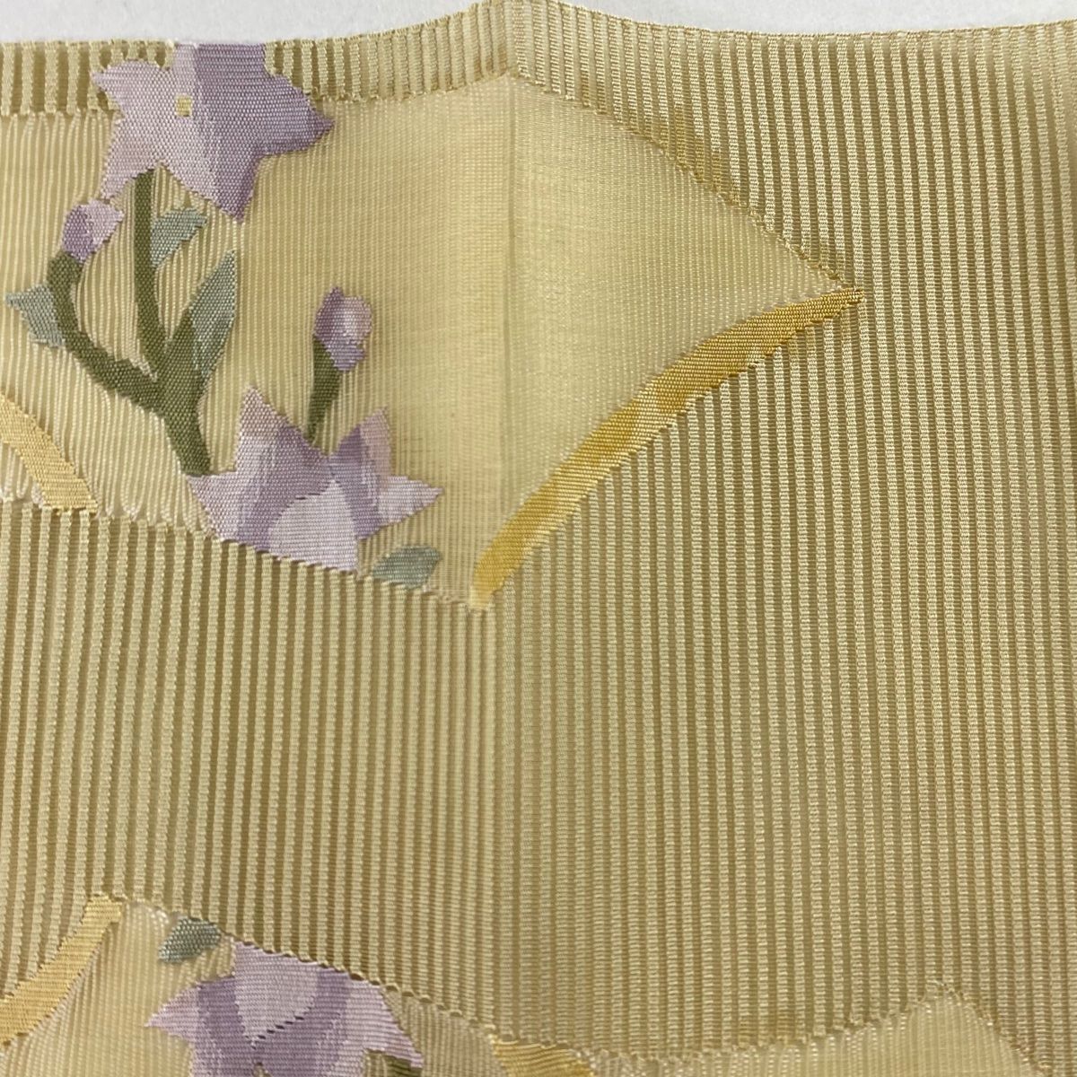 名古屋帯 秀品 夏帯 八寸名古屋帯 絽 松葉仕立て 扇面 桔梗 薄