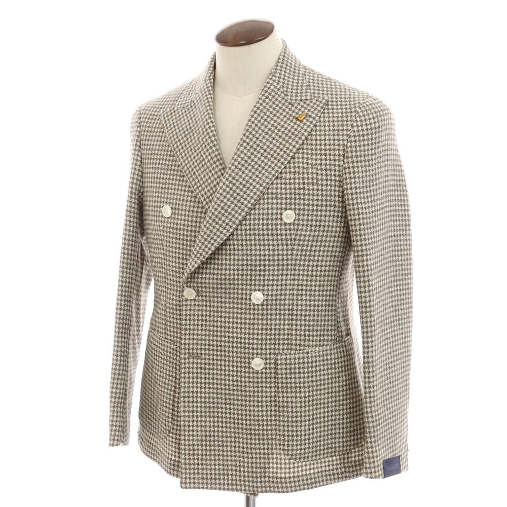 サルトリア ラトーレ SARTORIA LATORRE ウール チェック ダブル テーラードジャケット オフホワイトxグレー×ブラウン サイズ52 メンズ