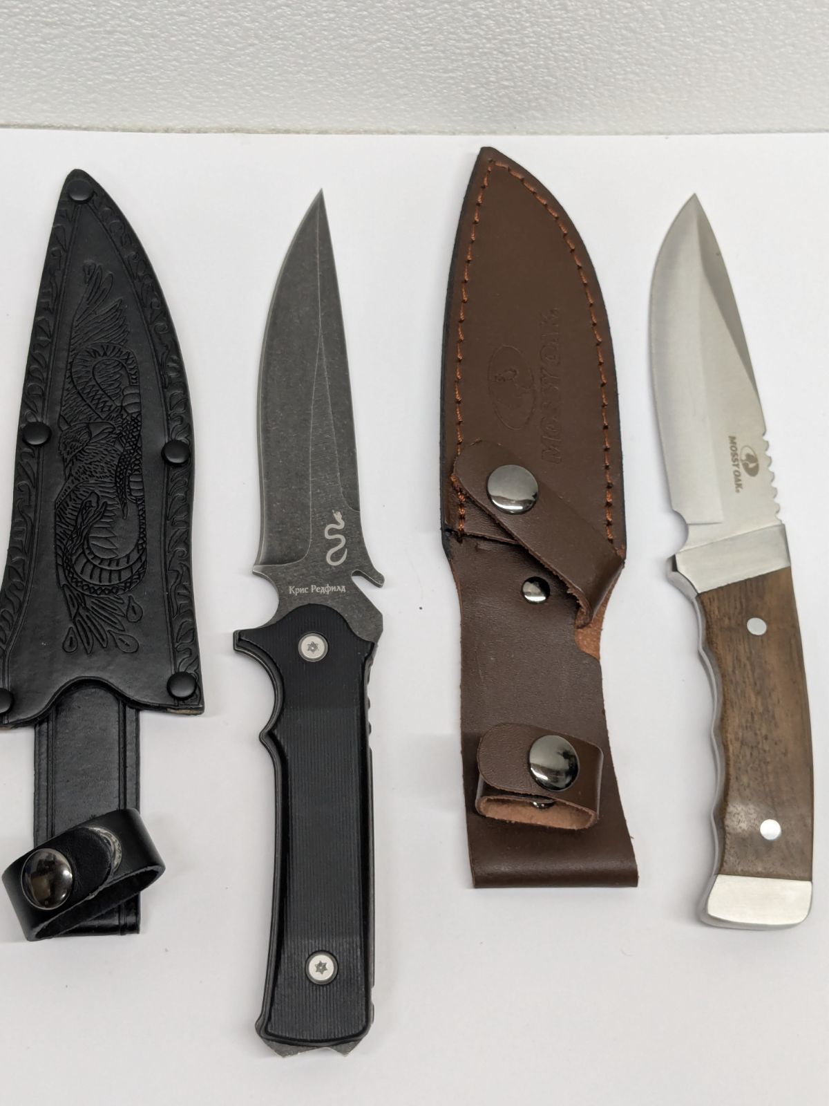 MOSSY OAK ナイフシースナイフ ケース付き DIY 登山 キャンプ 防災 釣り キャンプ Kizlyar キズリャル 全長ケース装着時270mm 刃渡130mm 刃厚3mm 重さ244g 革シース付