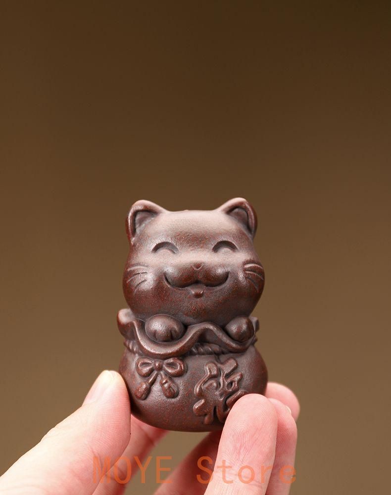 茶寵 紫砂 茶卓 彫刻 茶玩 装飾品 工芸品 美術品 置物 中国宜興 紫砂 福猫 茶寵 可養 茶玩 蓋置 茶道具 装飾品 工芸品