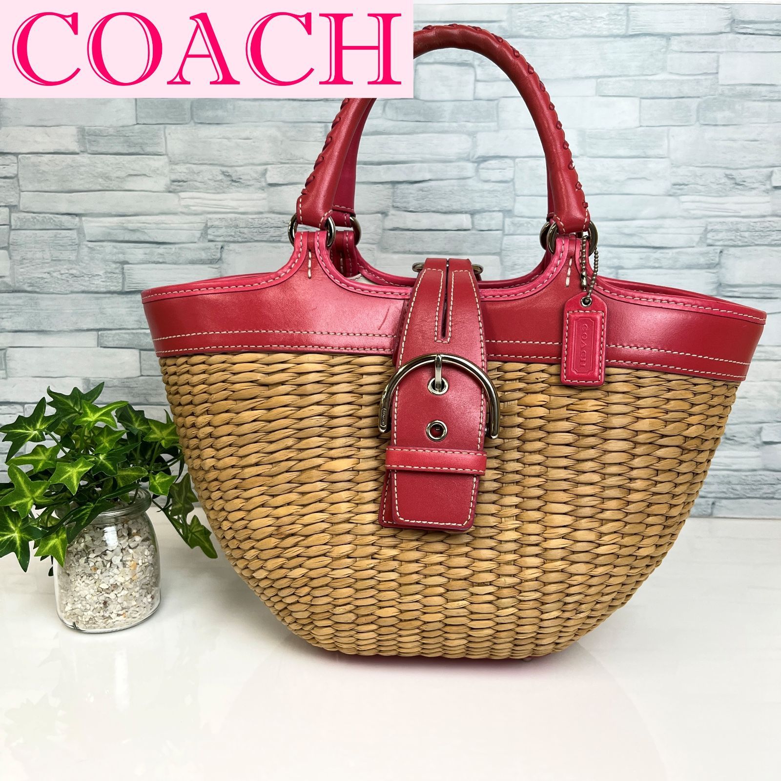 美品✨】COACH コーチ ハンドバッグ カゴバッグ レッド ピンク - メルカリ