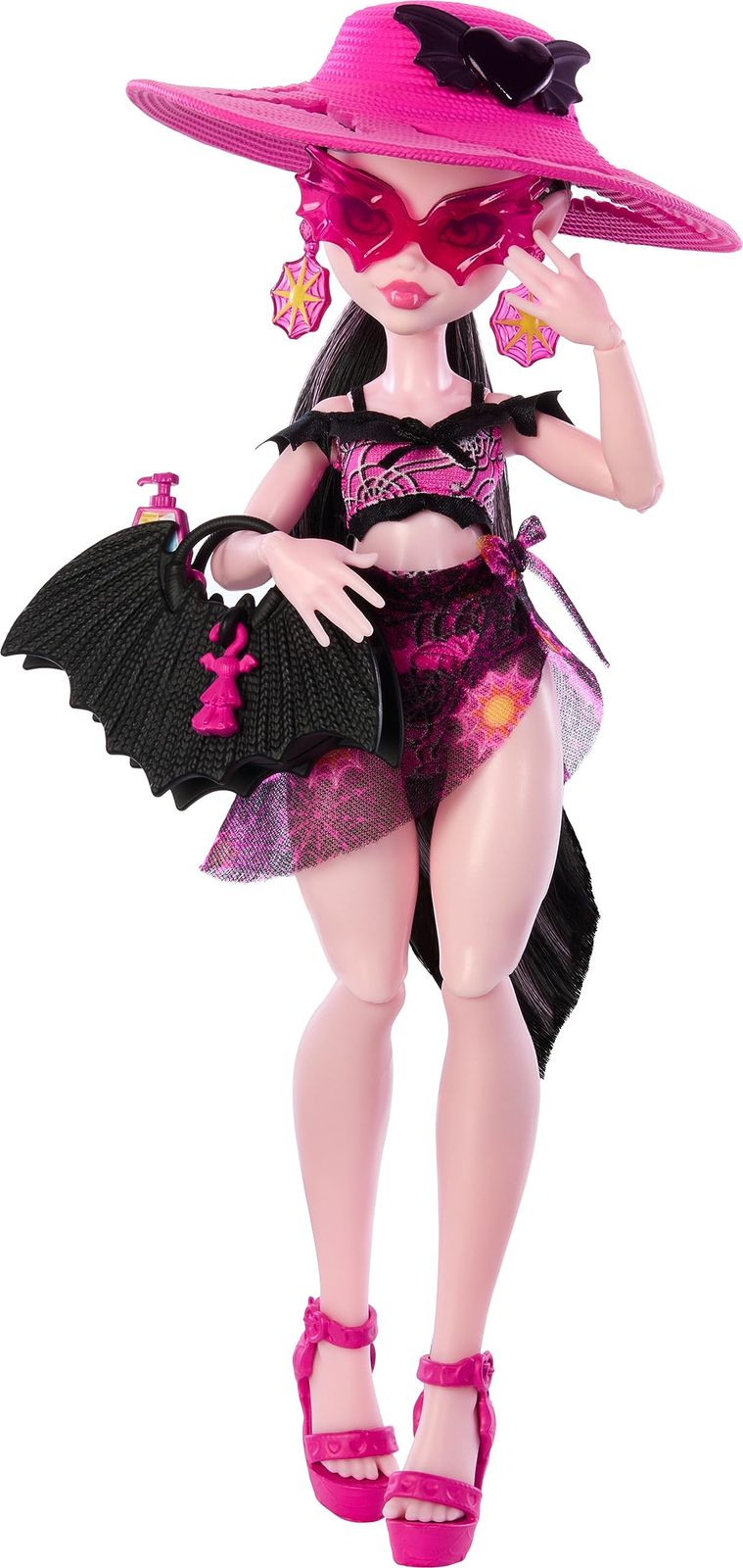 Monster High Scare-adise Island Draculaura Doll with Swimsuit Sarong and Beach Accessories Like Hat Sunscreen and Tote Topaka