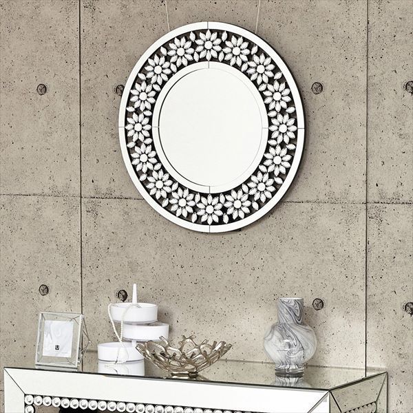 New 丸型ミラーフラワー 鏡 壁掛け 85016 完成品 クロシオ 高級感