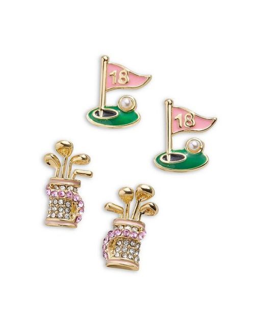 【送料無料】 バウブルバー レディース ピアス・イヤリング アクセサリー Hole In One Pav & Imitation Pearl Golf Stud Earrings Set of 2 Pink/Multi