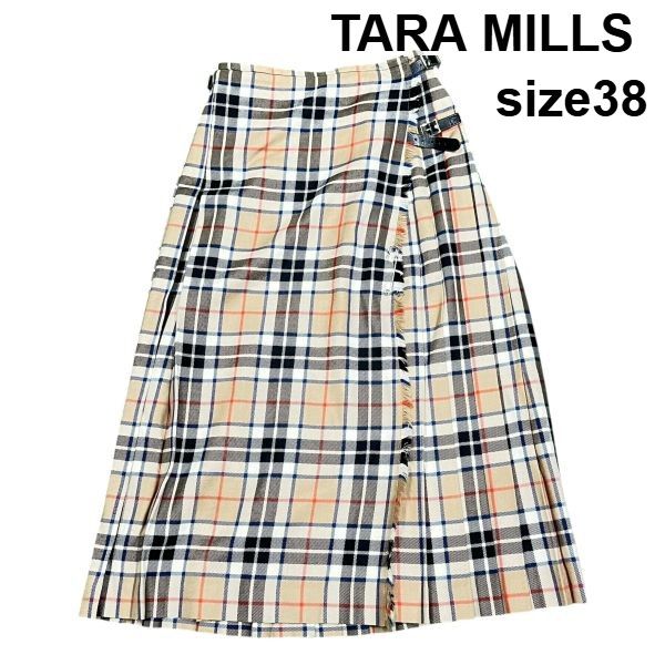 ◆ タラミルズ TARA MILLS スカート チェック ベージュ 黒 赤 ウール 38 レディース S5V712